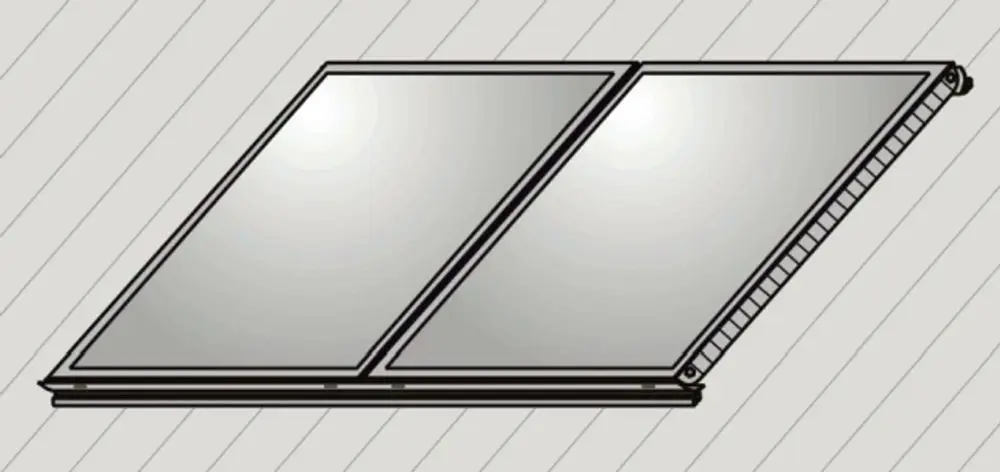 Montageset aus Aluminium für Solarkollektoren, geeignet für Aufdachinstallation. Produkt von Wolf, präsentiert in einer schematischen Darstellung.